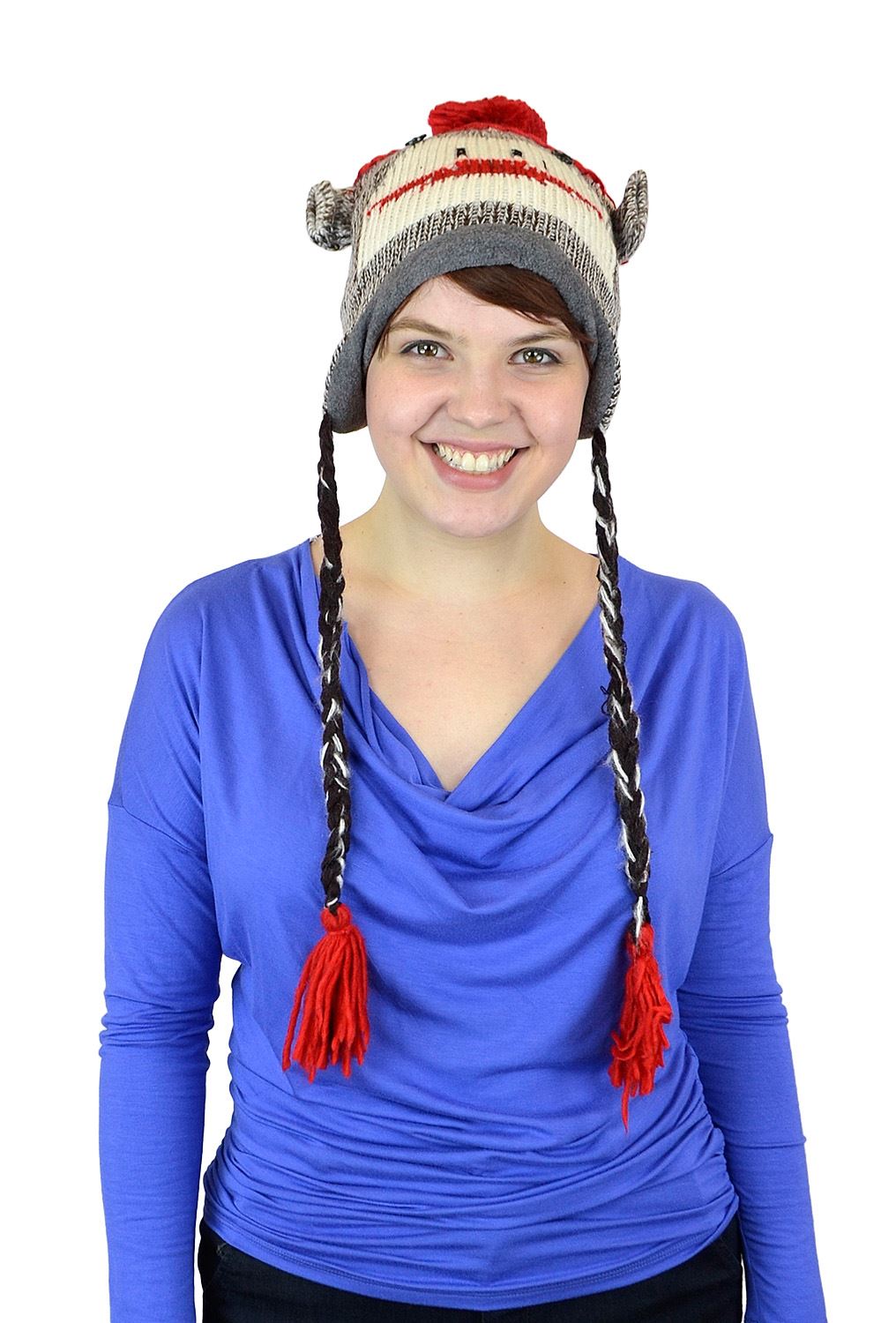 Belle Donne Unisex Winter Knit Monkey Animal Hats with Pom Pom - Brown