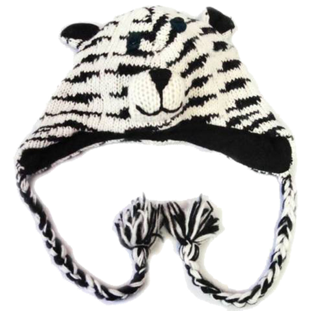 Animal Hats With Pom Pom For Adults / Kids Knitted Winter Hats Tiger Hat With Pom Pom