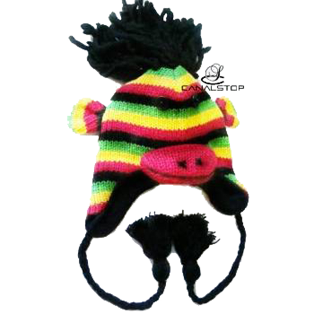 Belle Donne - Winter Hats Animal Hats Pom Pom Style Knit Plush Beanies for Women - Rasta Monkey