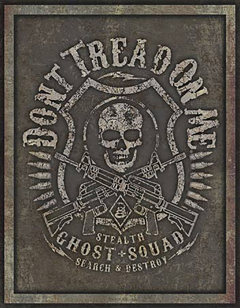 Shop72 - American Theme Tin Sign Decorative Sign and Vintage Retro TinSigns - Don't Tread on Me - Ghost Squad - with Sticky Stripes No Damage to Wal
