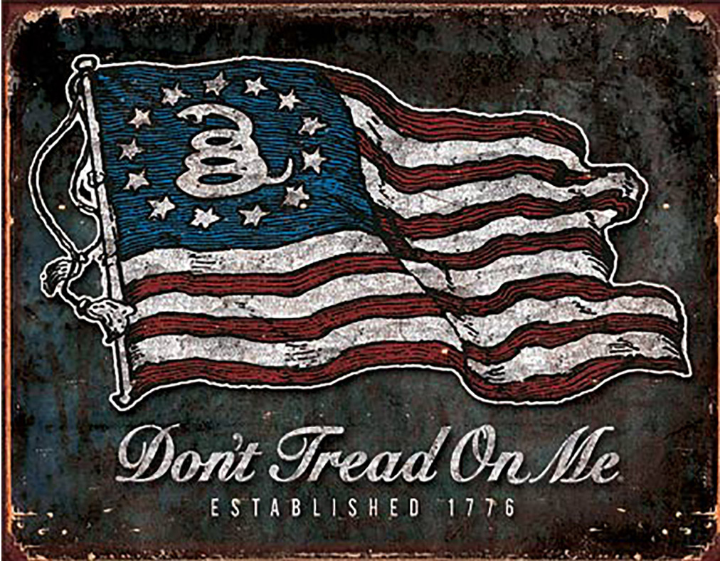 Shop72 - American Theme Tin Sign Decorative Sign and Vintage Retro TinSigns - Don't Tread on Me - Vintage Flag - with Sticky Stripes No Damage to Wa