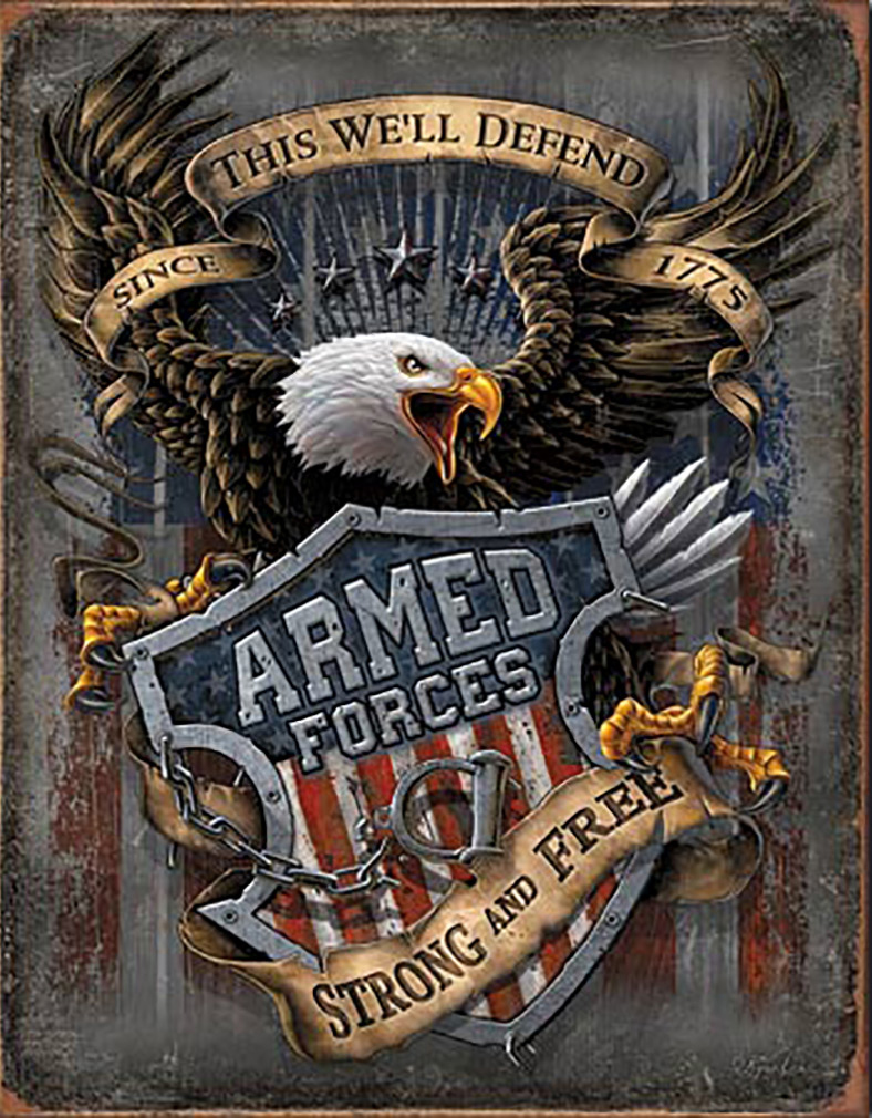 Shop72 - American Theme Tin Sign Decorative Sign and Vintage Retro TinSigns - Armed Forces - with Sticky Stripes No Damage to Walls