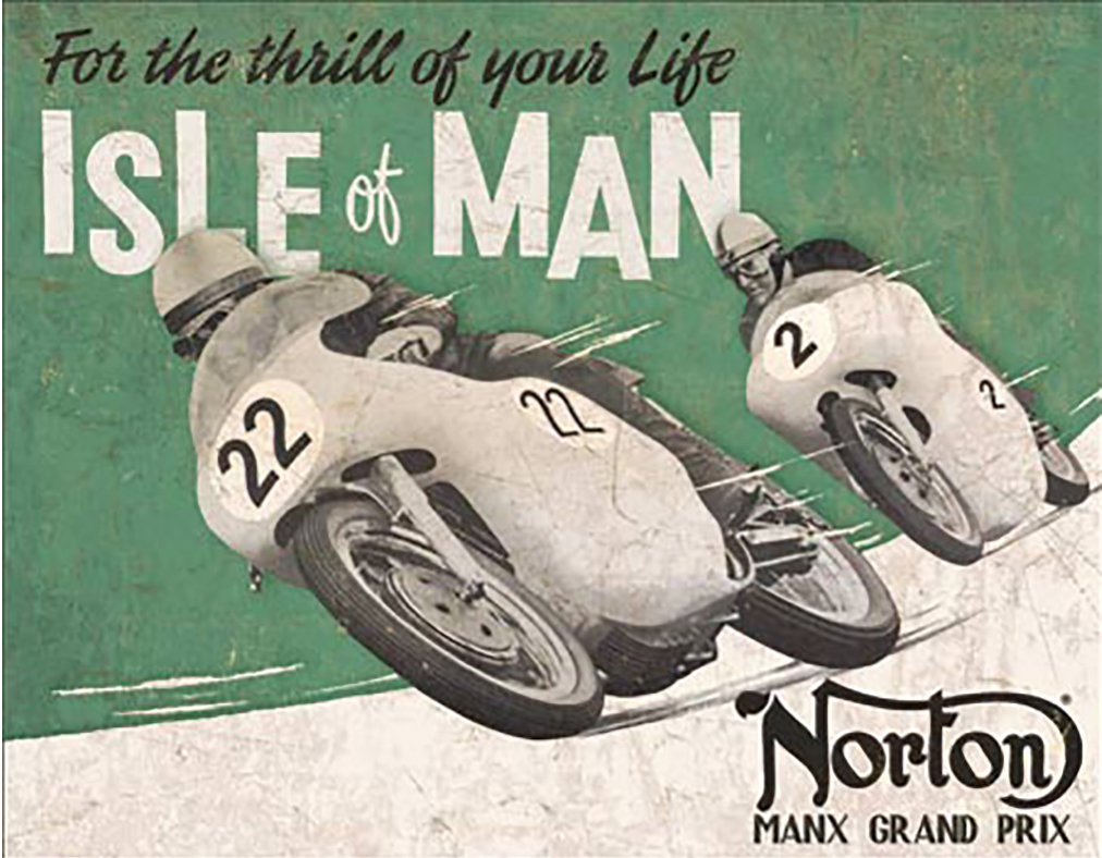 Shop72 - Norton - Isle of Man Tin Sign Bikes Tin Sign Retro Vintage Distrssed - with Sticky Stripes No Damage to Walls