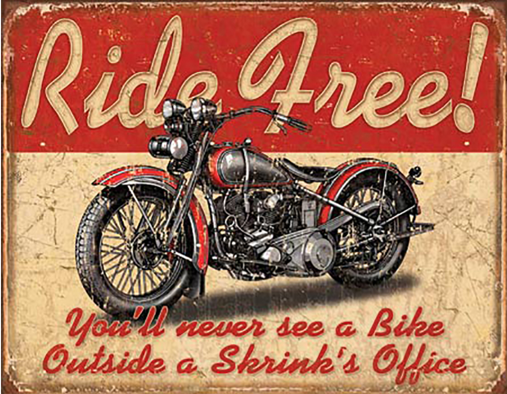 Shop72 - Ride Free Tin Sign Bikes Tin Sign Retro Vintage Distressed - with Sticky Stripes No Damage to Walls