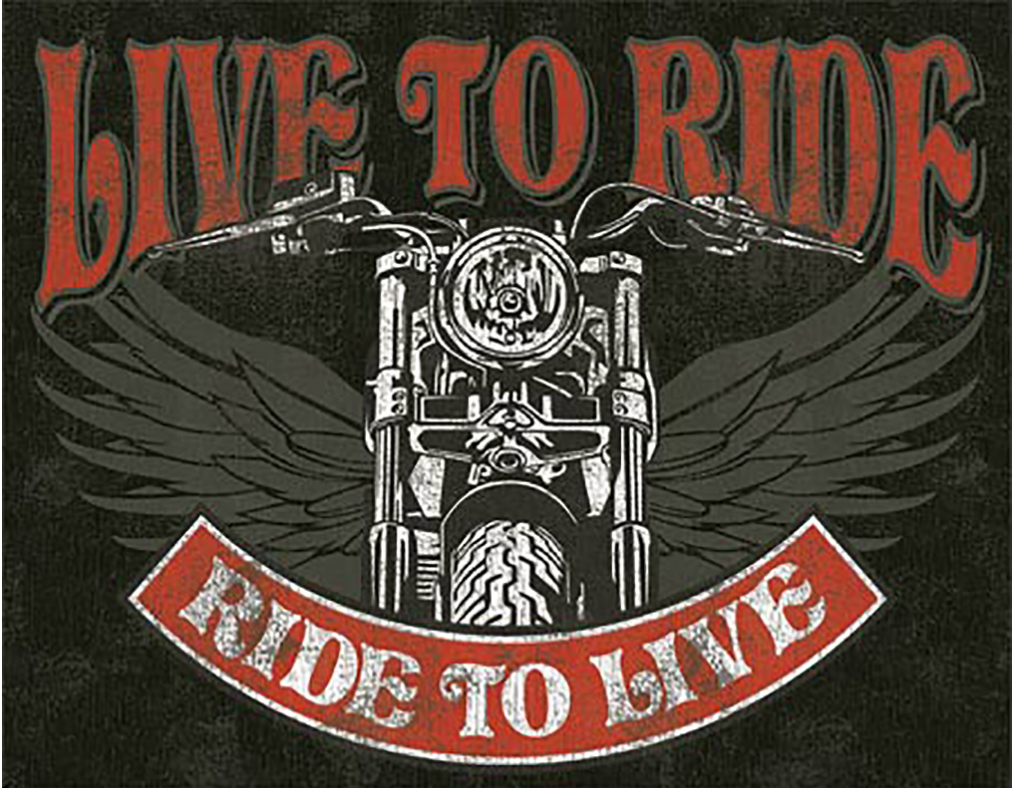 Shop72 - Live to Ride - Bike Tin Sign Bikes Tin Sign Retro Vintage Distressed - with Sticky Stripes No Damage to Walls