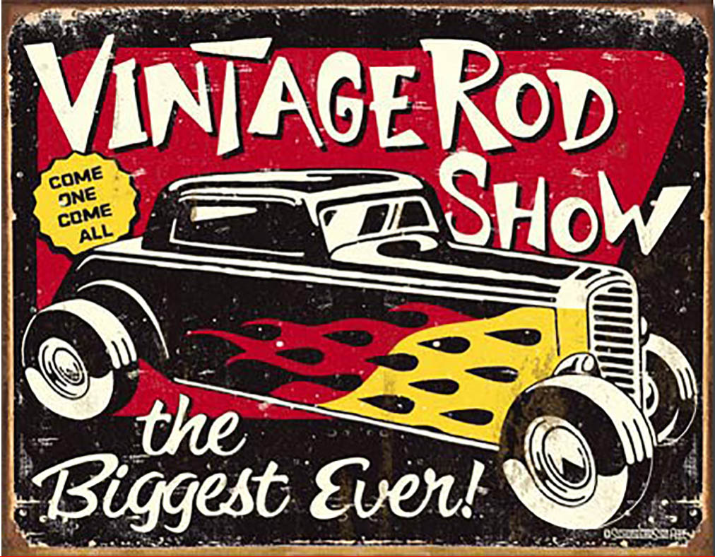 Shop72 - Schoenberg - Vintage Rodshow Tin Sign Retro Vintage Distrssed - with Sticky Stripes No Damage to Walls
