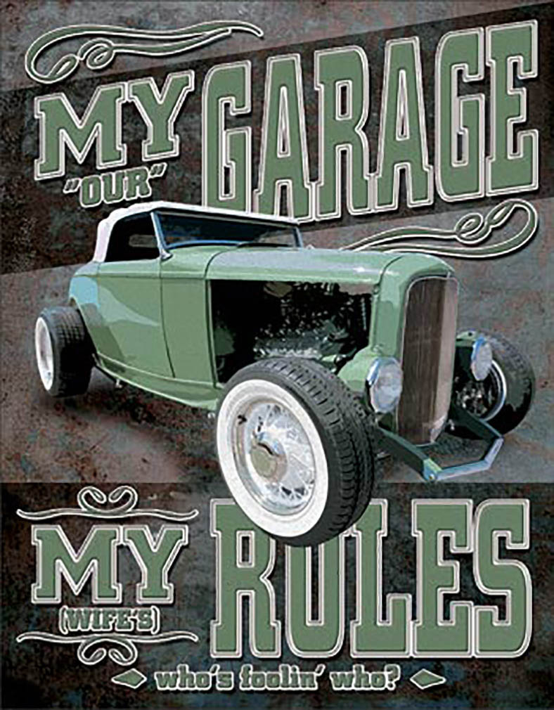 Shop72 - My Garage My Rules Tin Sign Retro Vintage Distrssed - with Sticky Stripes No Damage to Walls
