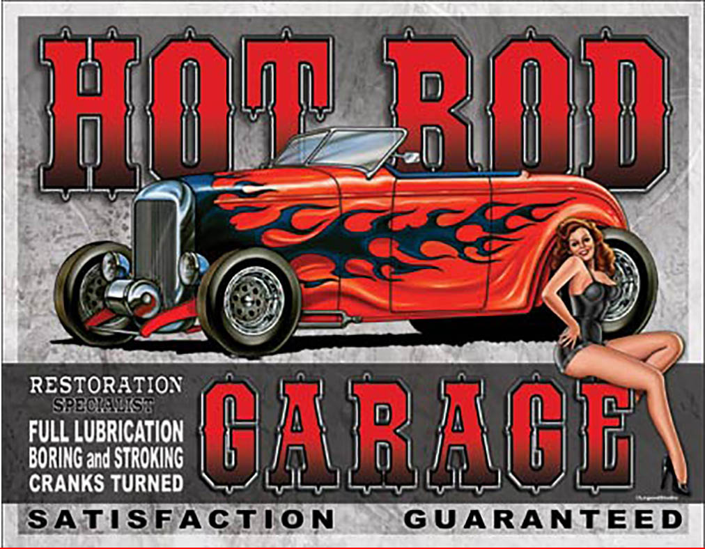 Shop72 - Legends - Hot Rod Garage Tin Sign Retro Vintage Distrssed - with Sticky Stripes No Damage to Walls