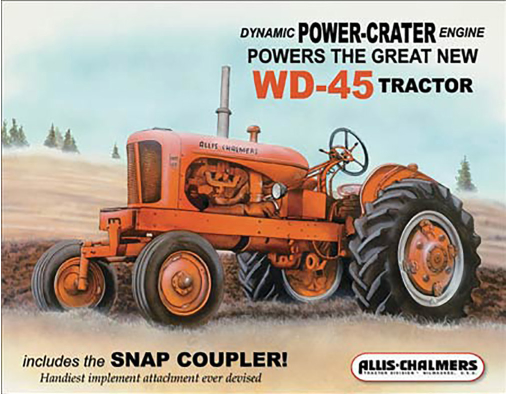 Shop72 - AGCO Corporation Allis Chalmers - WD 45 Tractor Tin Sign Retro Vintage Distrssed - with Sticky Stripes No Damage to Walls