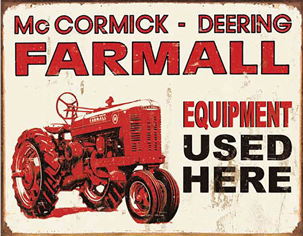 Shop72 - Farmall - Equipment Used Here Tin Sign Retro Vintage Distrssed - with Sticky Stripes No Damage to Walls