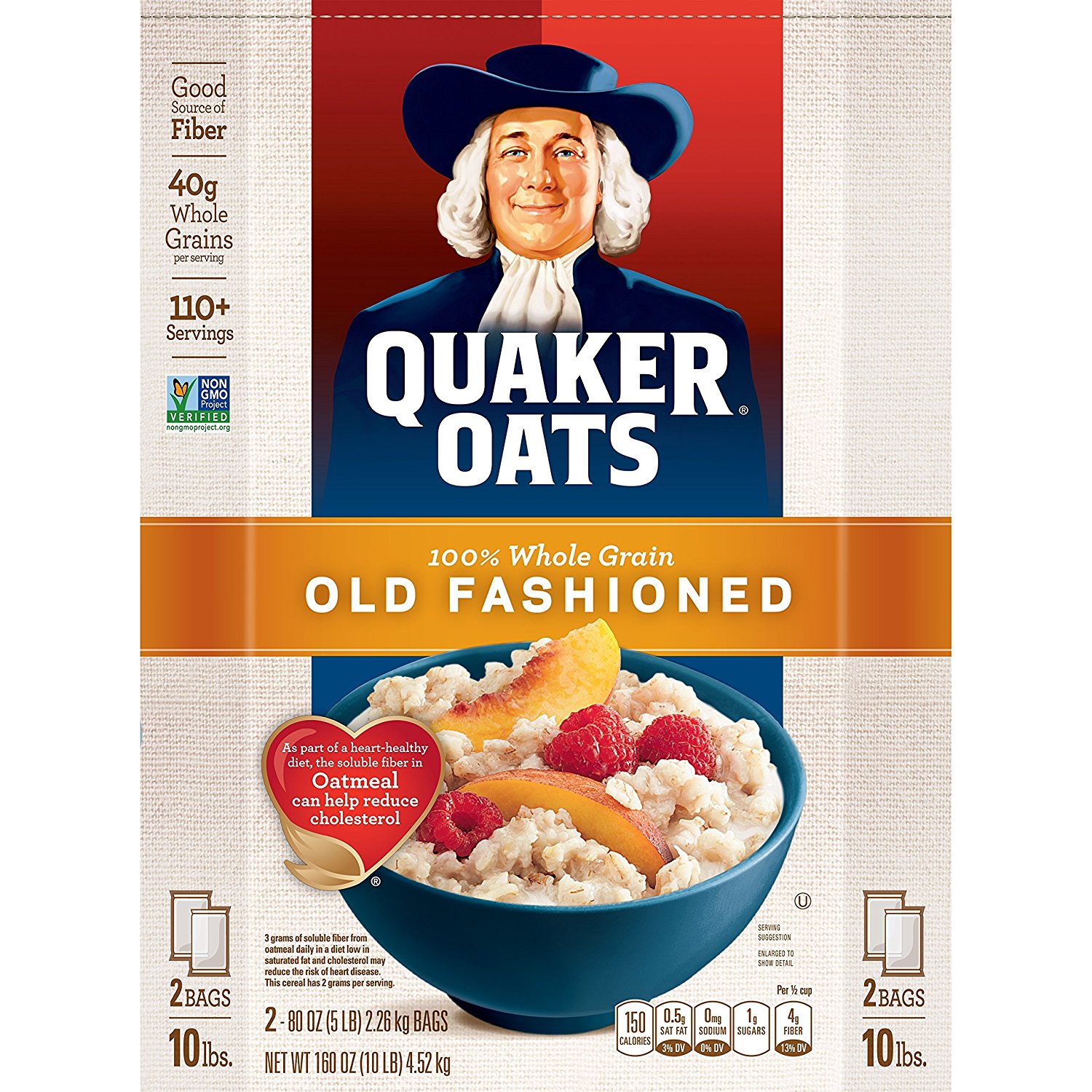 Quaker oats, old fashioned, 2 5 lb. bags, 100+ servings 10-lb