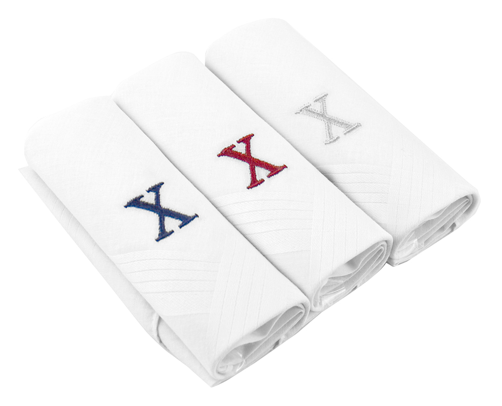 Handkerchief for Men, 3 Piece Set Cotton Hanky, Monogrammed Handkerchiefs, Initial Handkerchiefs, Pocket Square Letter - X One Size