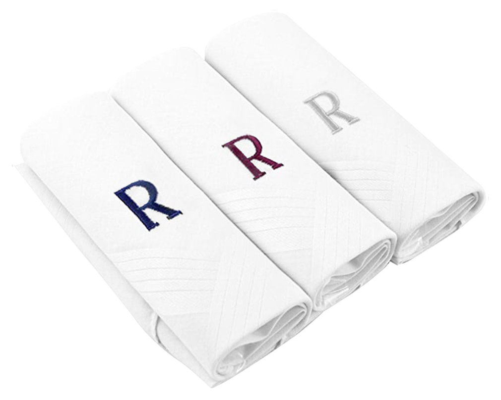Moda Di Raza Men's Cotton Hanky Monogrammed Handkerchiefs Initial Letter - R