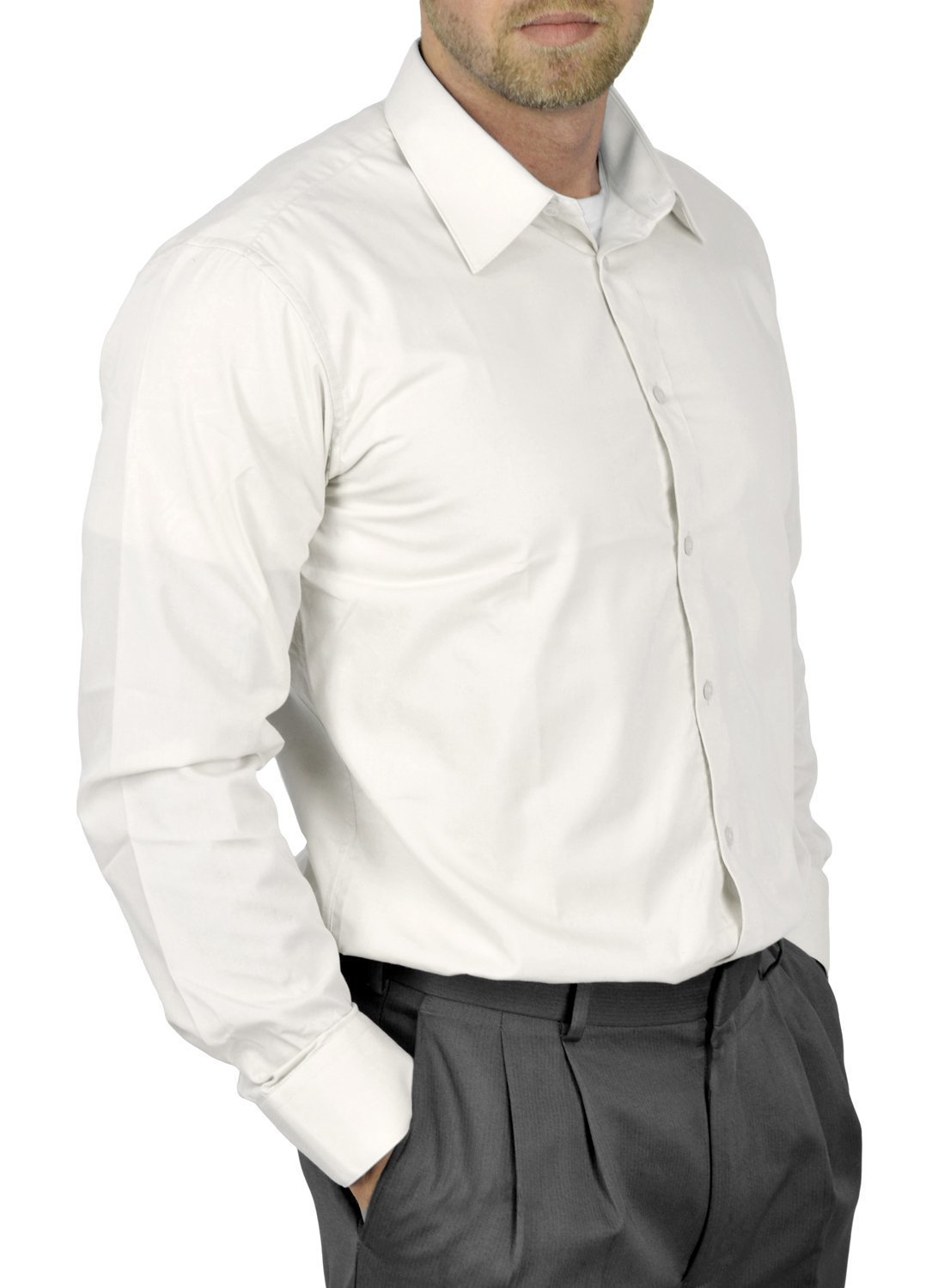 Moda Di Raza Mens Dress Shirt Slim and Regular Fit Office Casual French Cuff White 17.5