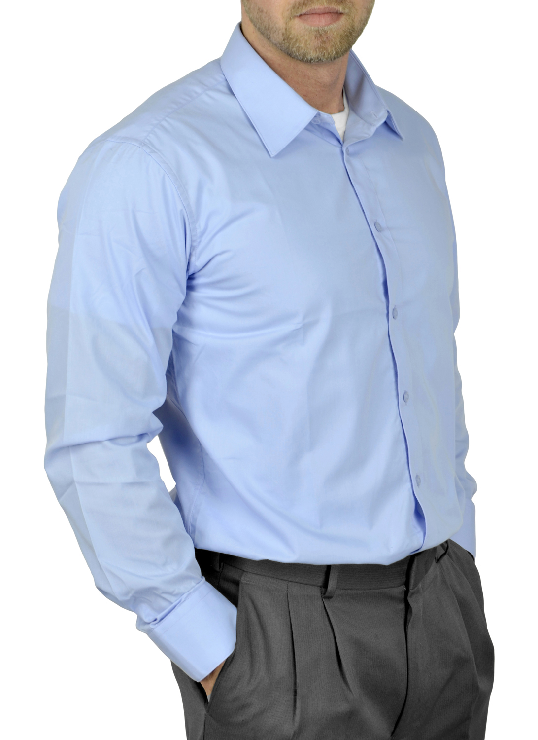 Moda Di Raza Mens Dress Shirt Slim and Regular Fit Office Casual French Cuff Baby Blue 17.5