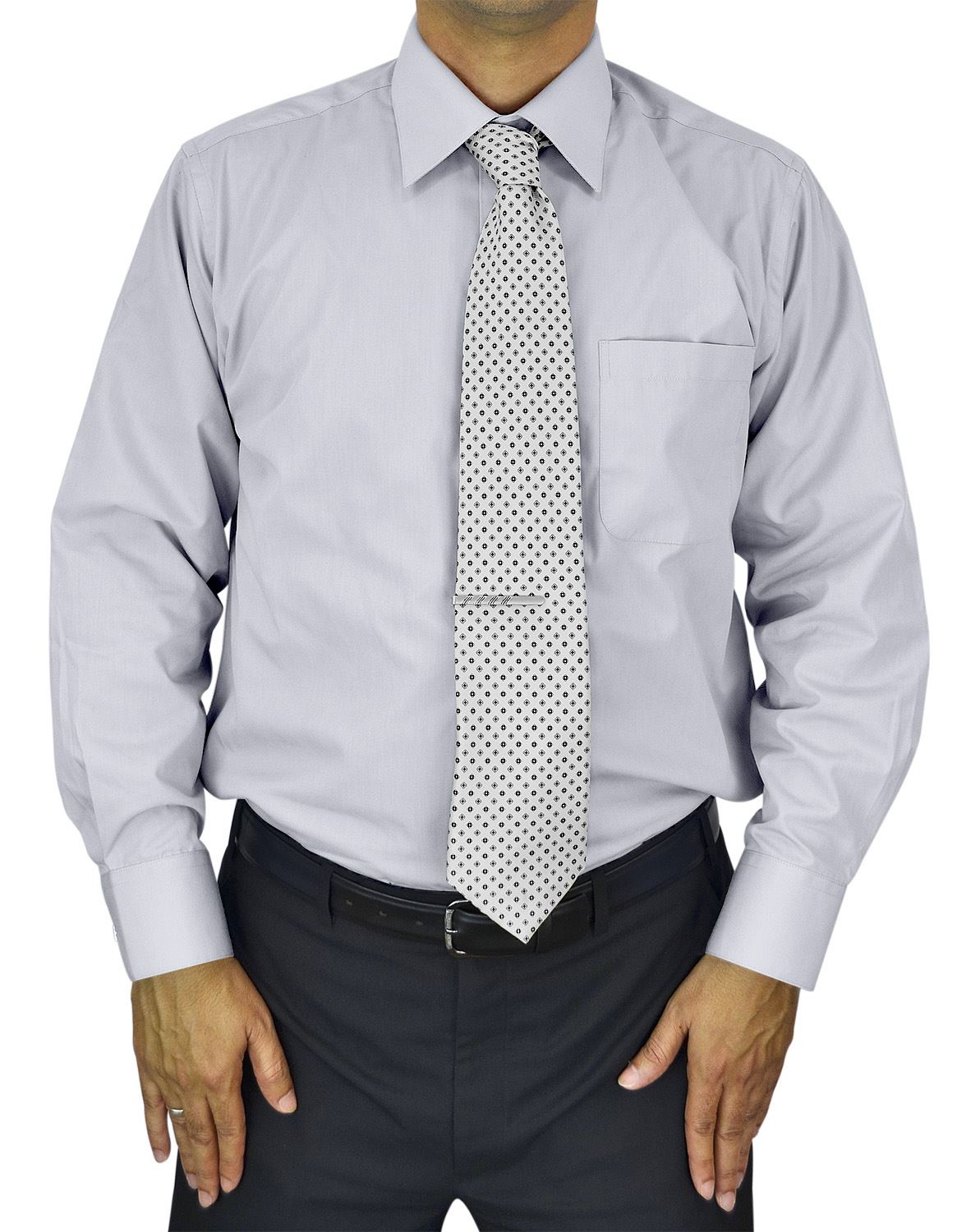 Moda Di Raza Mens Dress Shirt Slim and Regular Fit Office Casual French Cuff Silver 14.5