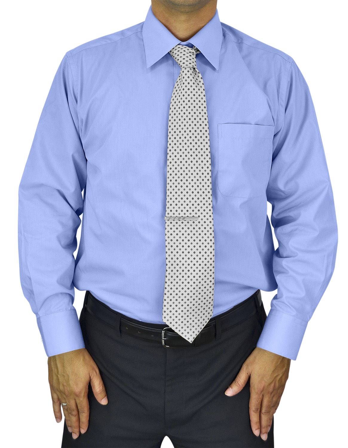 Mens Dress Shirt Slim and Regular Fit Office Casual French Cuff Moda Di Raza - Baby Blue 14.5