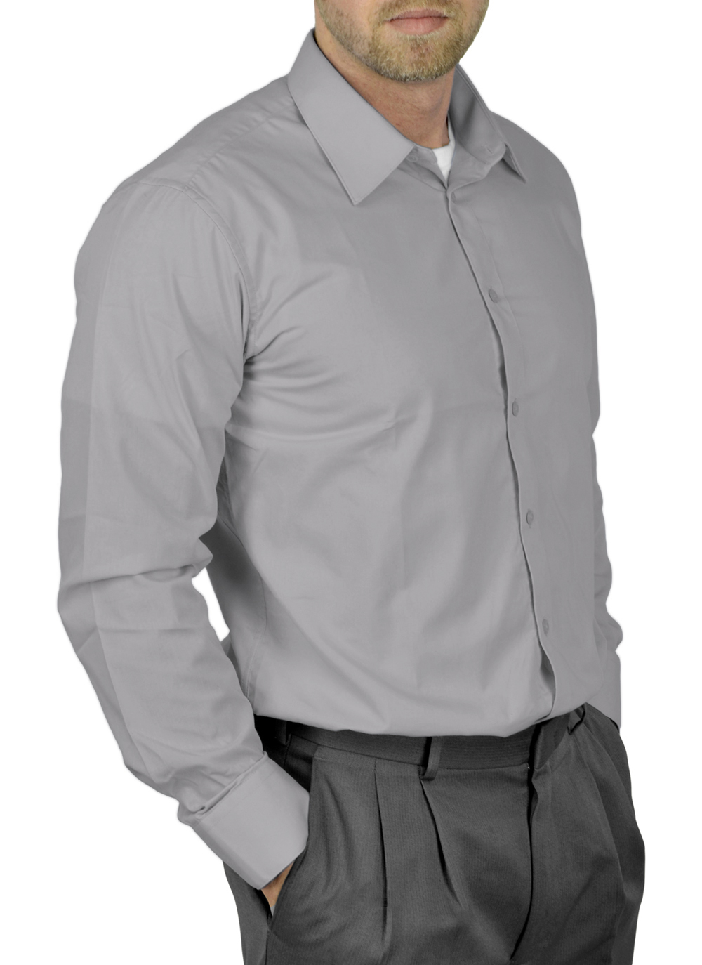 Mens Dress Shirt Slim and Regular Fit Office Casual French Cuff Moda Di Raza - Silver 14.5