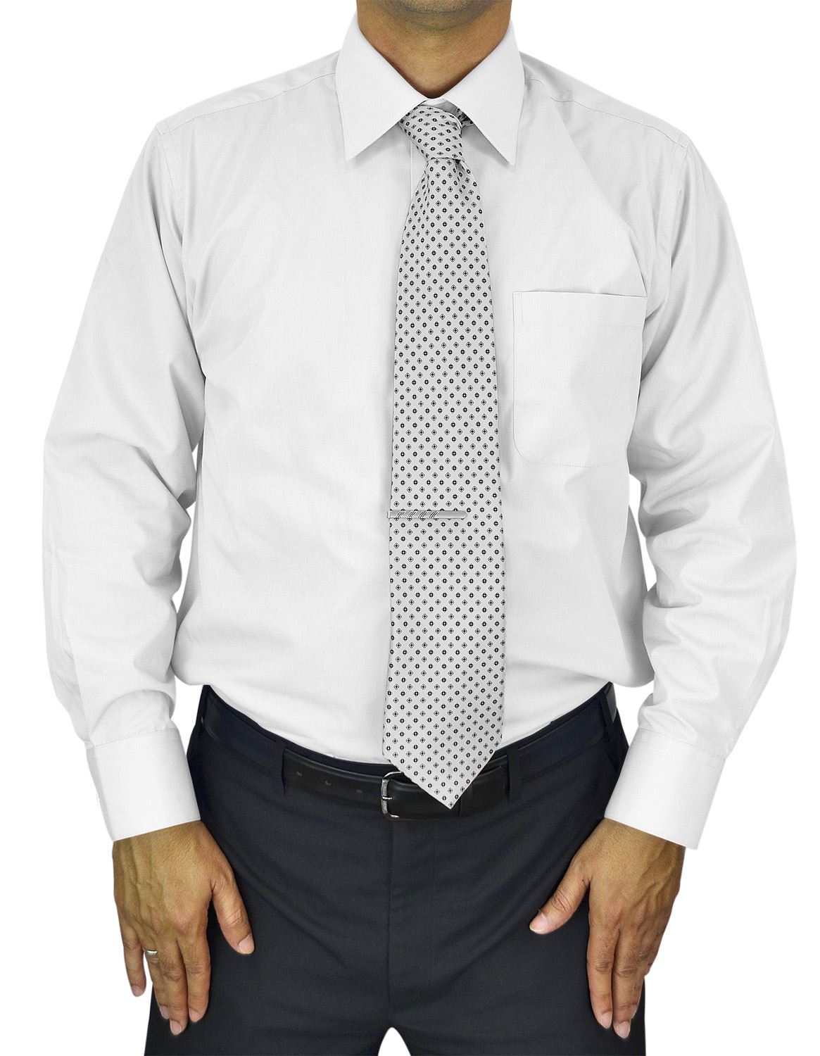 Moda Di Raza Mens Dress Shirt Slim and Regular Fit Office Casual French Cuff White 14.5