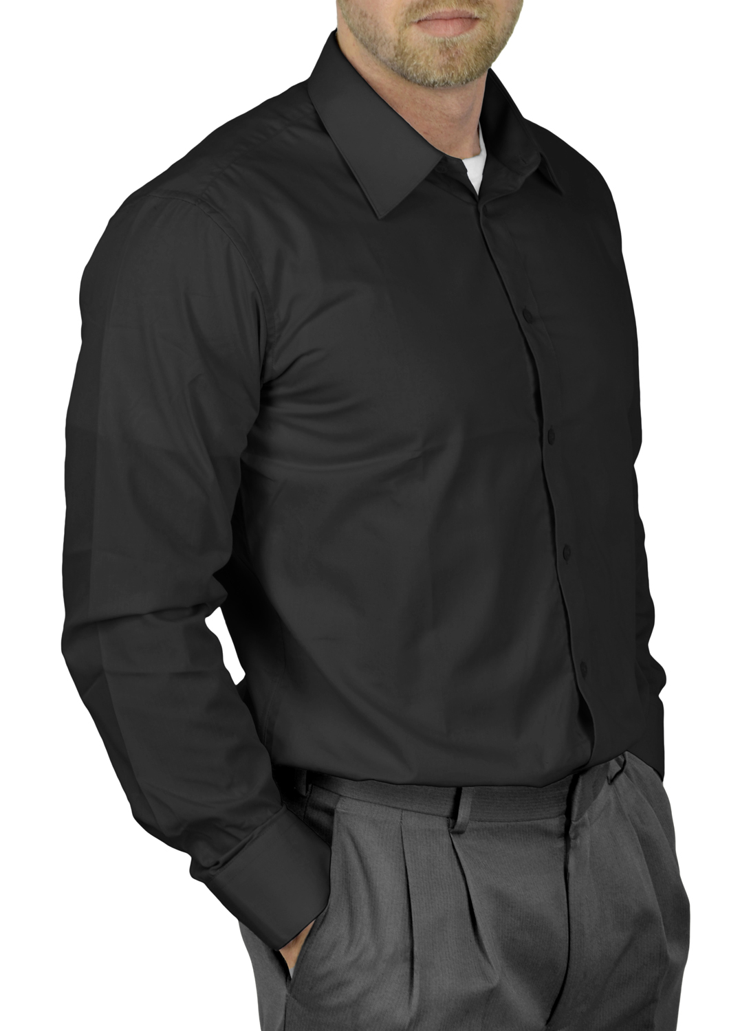 Mens Dress Shirt Slim and Regular Fit Office Casual French Cuff Moda Di Raza - Black 15.5