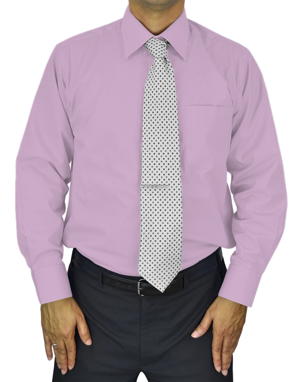 Mens Dress Shirt Slim and Regular Fit Office Casual French Cuff Moda Di Raza - Lavender 14.5