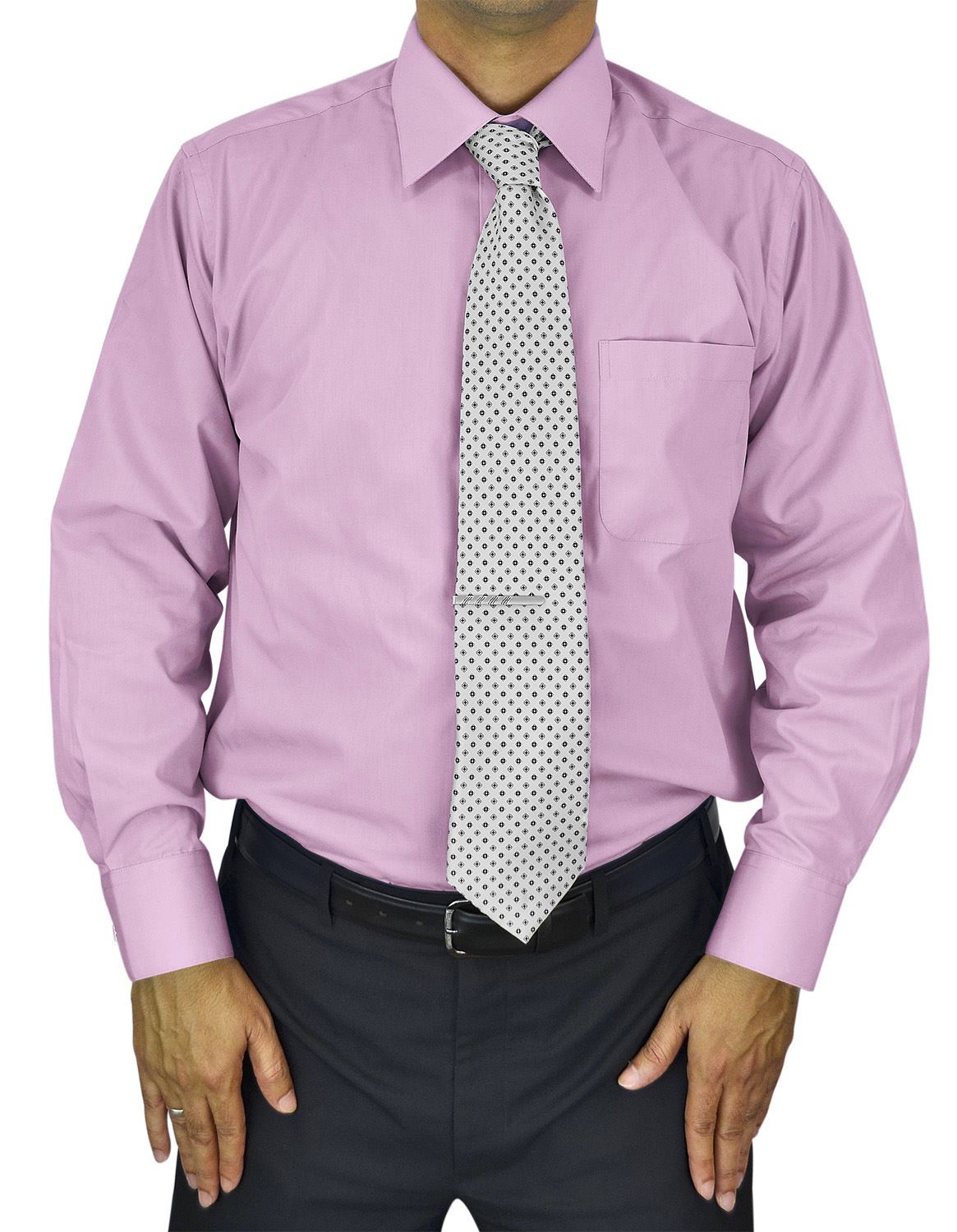 Mens Dress Shirt Slim and Regular Fit Office Casual French Cuff Moda Di Raza - Pink 14.5