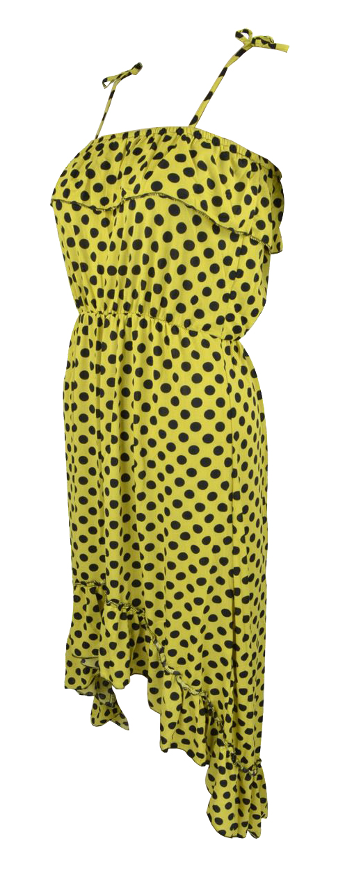 Belle Donne Women's Polka Dot Ruffle Top High low Dress - Yellow/Medium