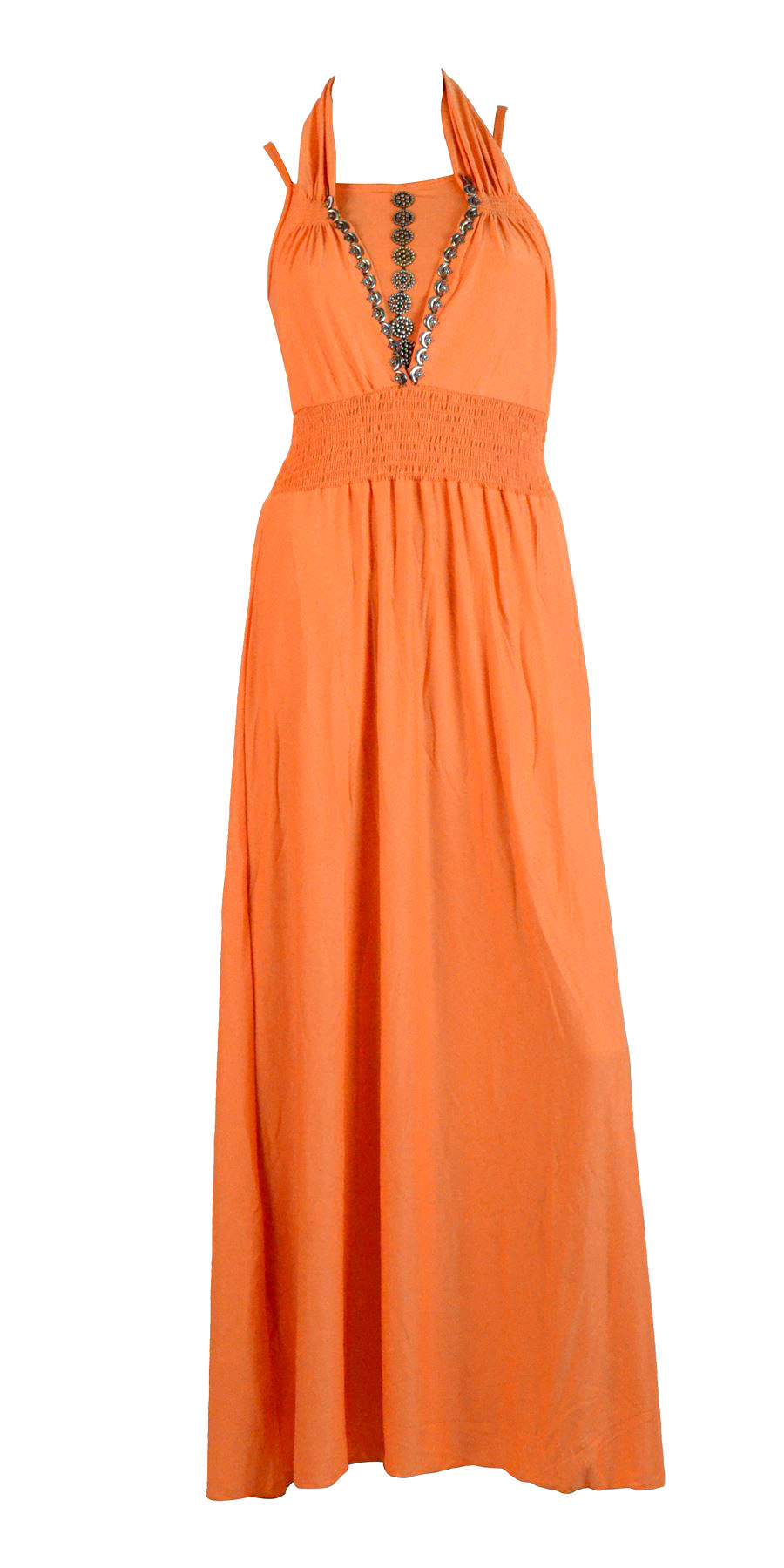 Belle Donne- Womenâ€TMs Maxi Dress Sleeveless Halter Top Solid Colors Long Dress - Orange