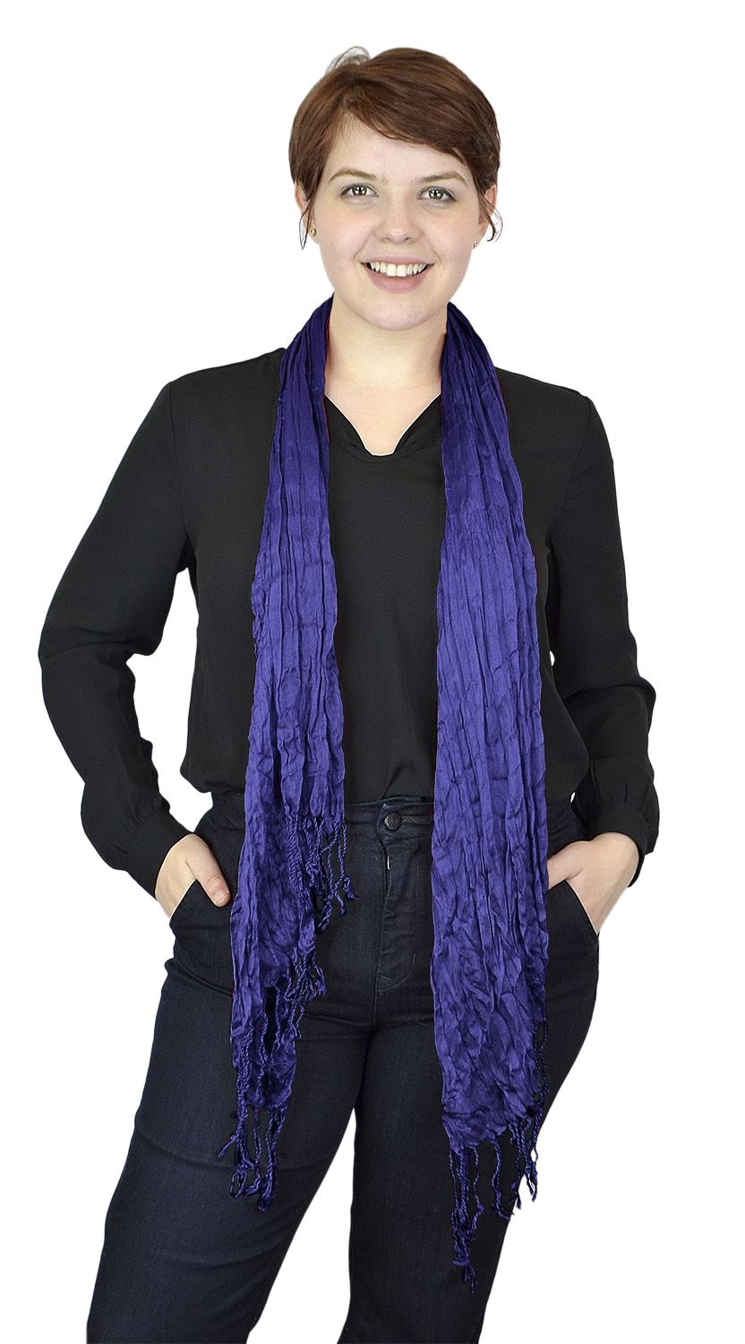Belle Donne - Women's Crinkle Fashion Scarf Solid Color Polyester Scarves - Midnight Blue