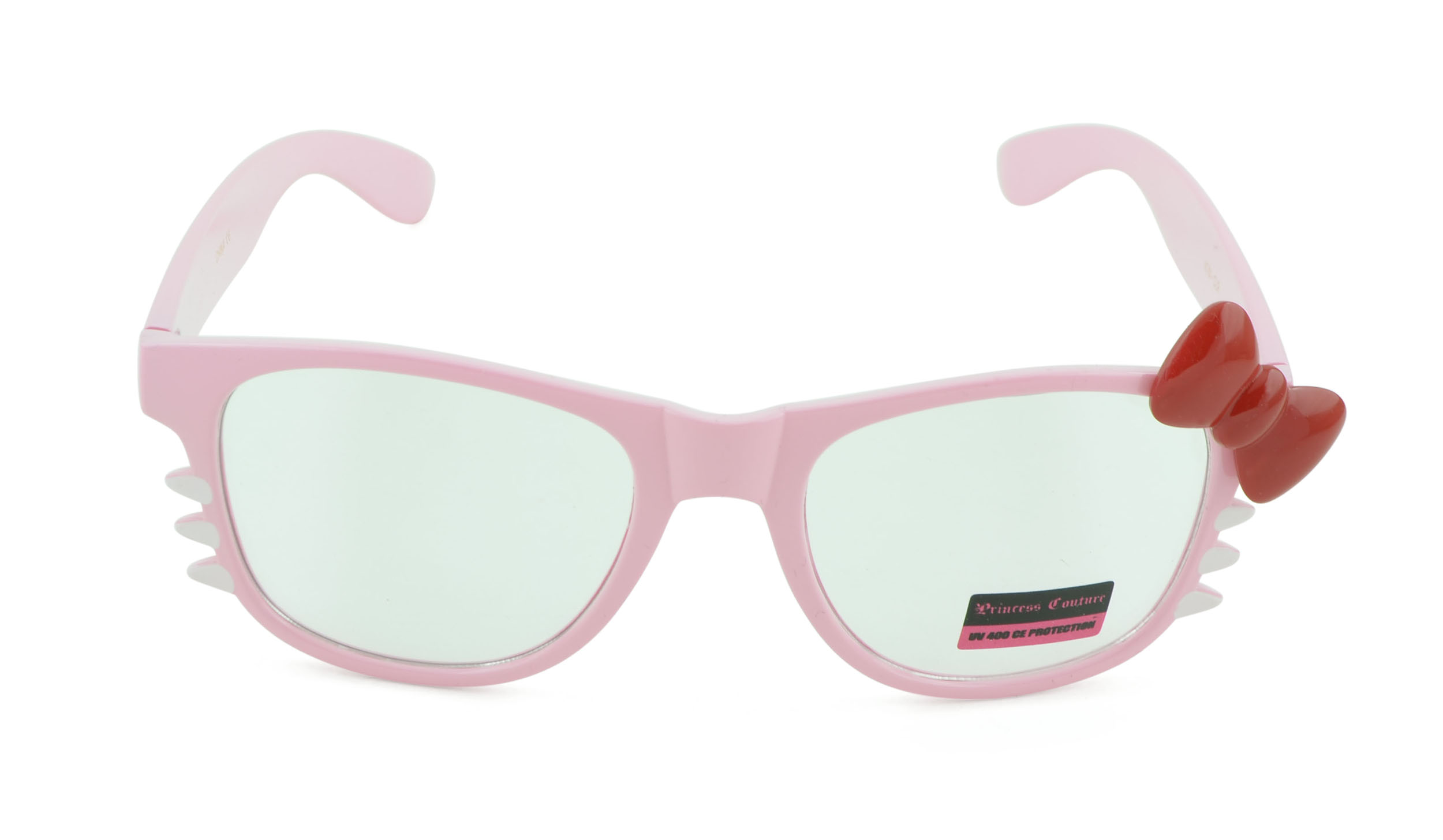 Belle Donne-Womens Kitty Style Sunglasses | Whiskers and Bow Accent-Clear Pink