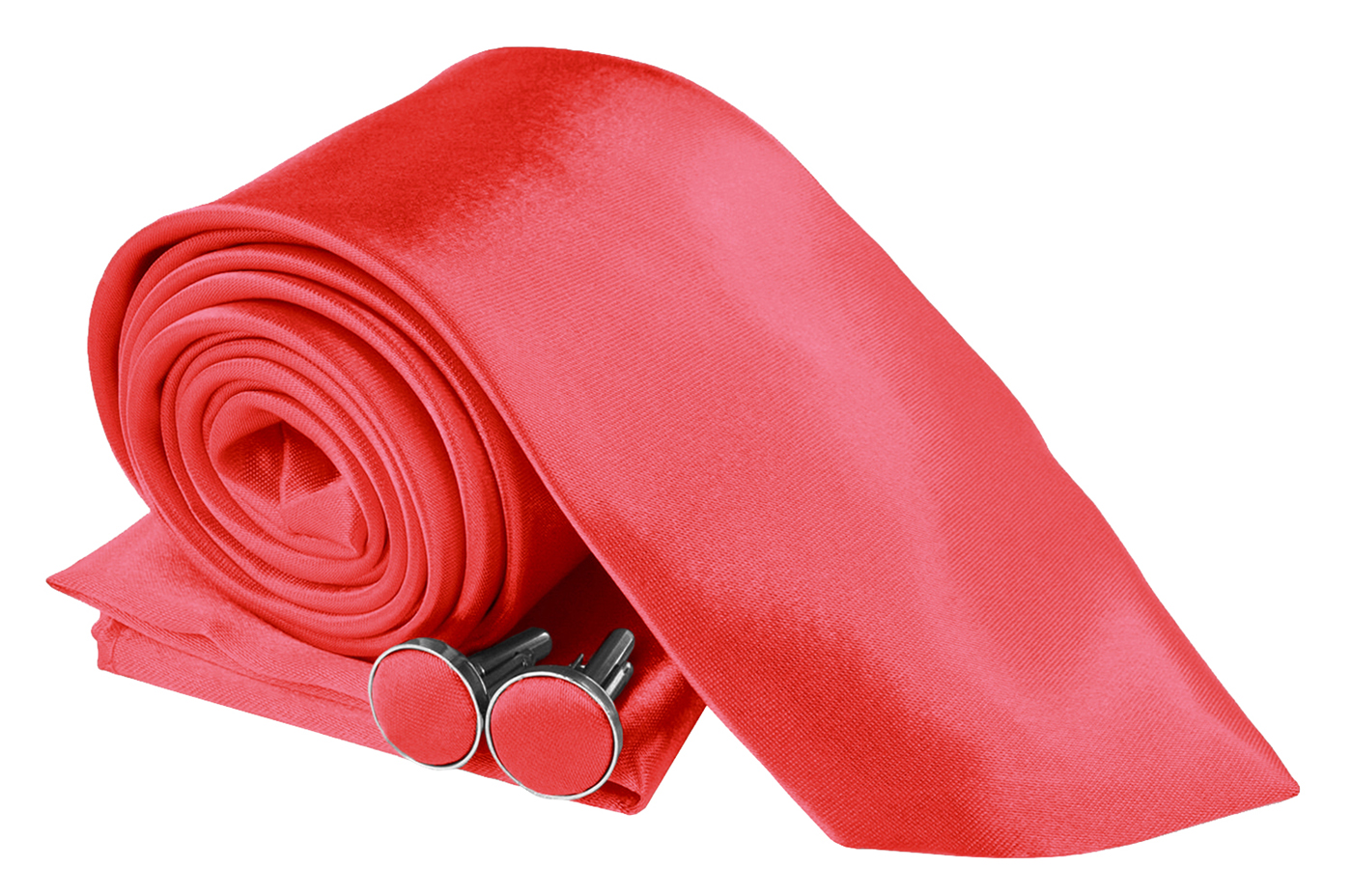 NeckTies For Men 3" TIe Pocket Square Cufflink Gift Box - Coral Rose