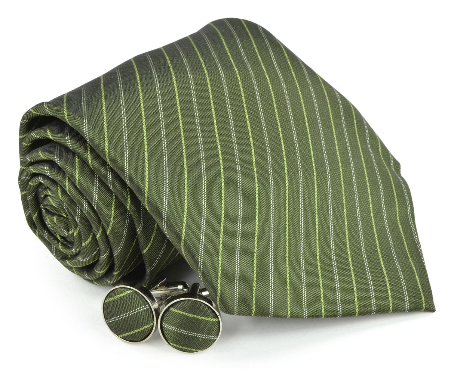 Moda Di Raza Men's NeckTies - 3 Inch Tie - Gift Box Sets - Dark Green Tie With Cuff-link In Box