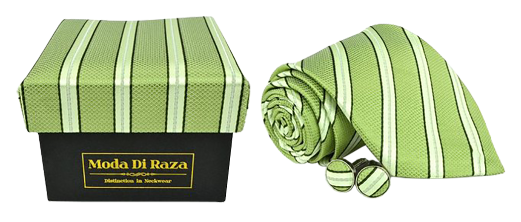 Moda Di Raza Men's NeckTie 3.0 With Cufflink n Gift Box Wedding Formal Events - Light Green
