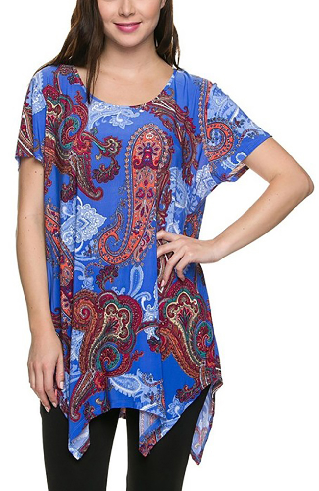Tunic Tops For Women Long Loose Jersey Shirt Casual Formal Belle Donne - Blue X-Large