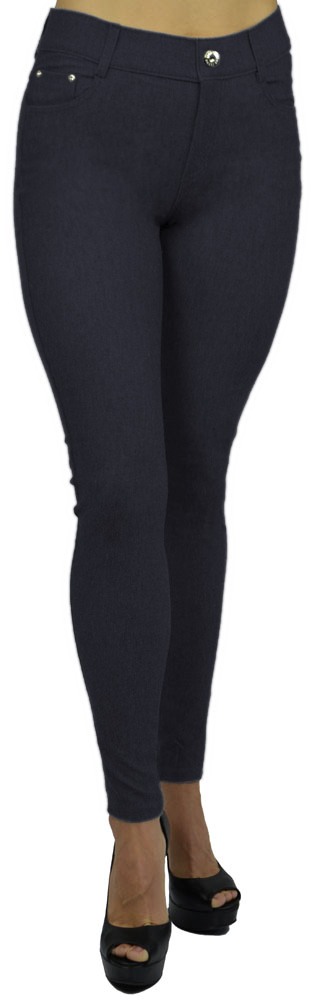 Belle Donne - Women's Jeggings Pull-on Look Alik Denim Jeans - Stretchy Tight - Navy/Small