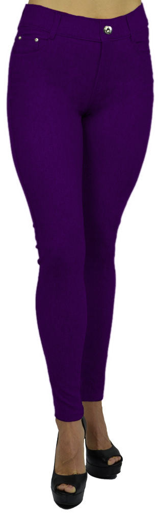 Belle Donne - Women's Jeggings Pull-on Look Alik Denim Jeans - Stretchy Tight - Royal Purple/Small