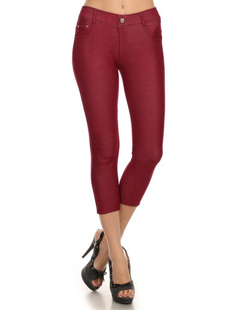 Burgundy Jeggings For Women with Pockets Burgundy Capri Leggings by Belle Donne - Plus SIze Available - Small