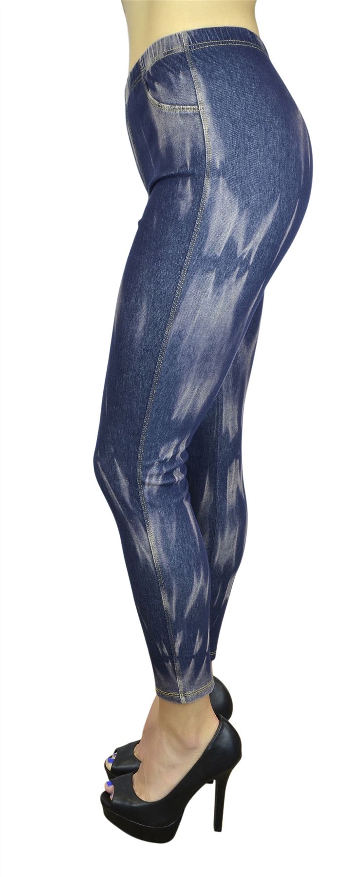 Belle Donne Women's Legging Jeggings Footless - Flecked Distressed Blue