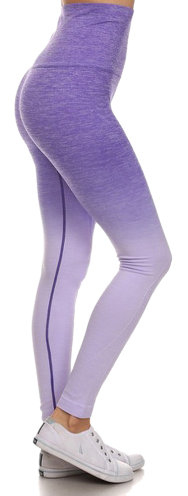 Belle Donne- Women's Legging Full Size Legging Ombre Dip Dye Fold Over - Purple/Small