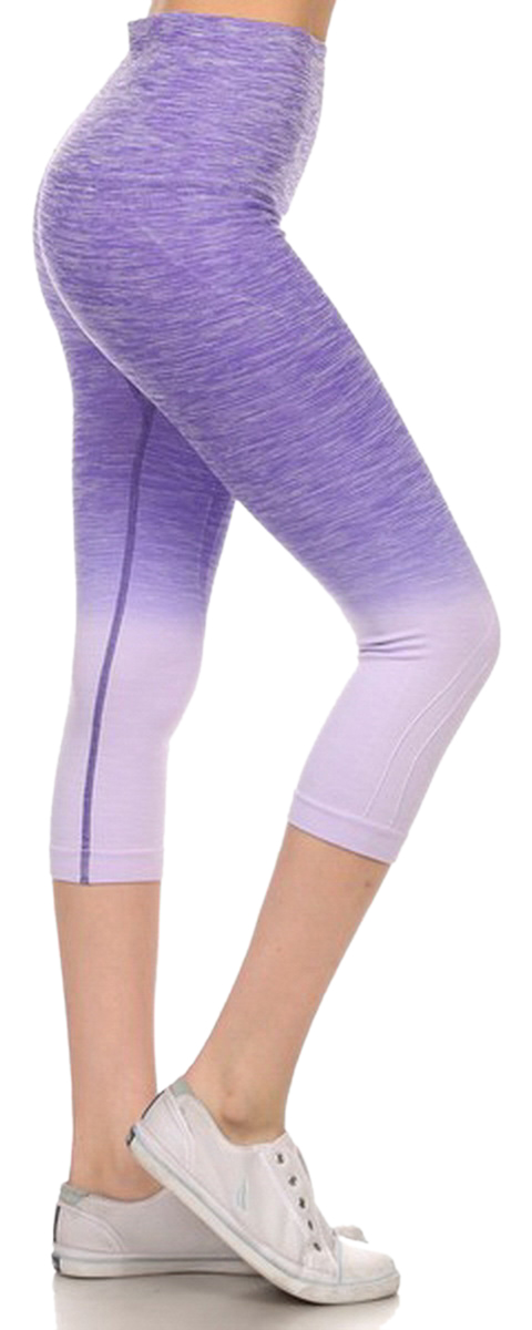 Belle Donne- Women's Legging Capri Legging Ombre Dip Dye Fold Over - Purple/Small