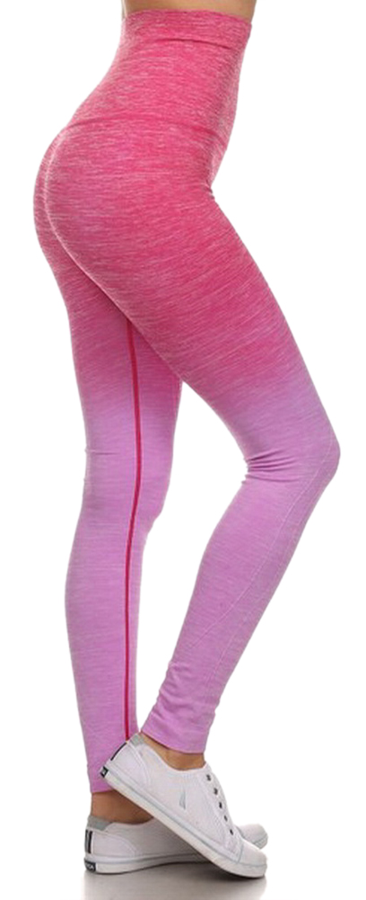 Belle Donne- Women's Legging Full Size Legging Ombre Dip Dye Fold Over - Fuchsia/Medium
