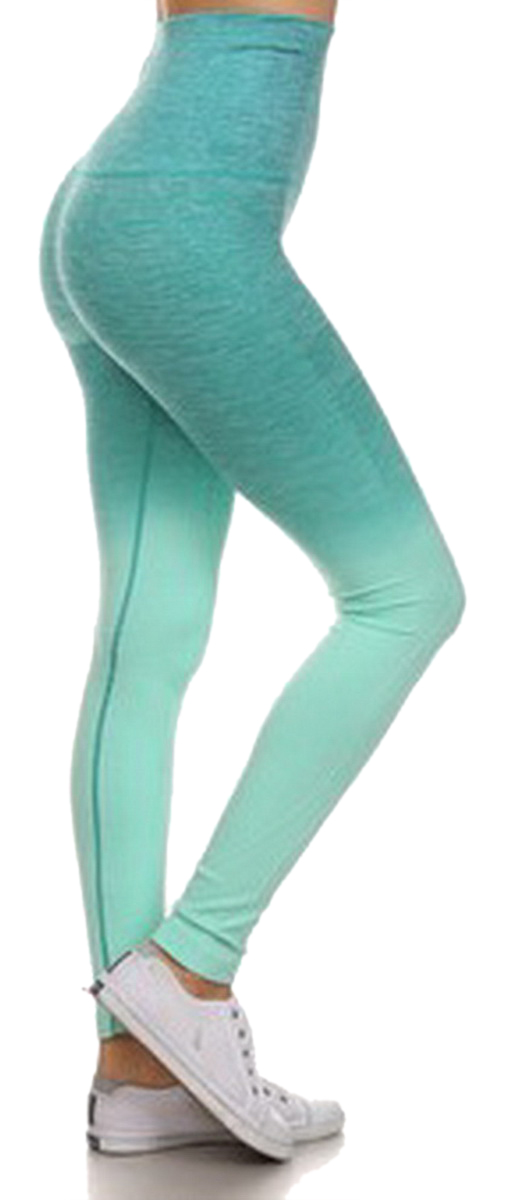 Belle Donne- Women's Legging Full Size Legging Ombre Dip Dye Fold Over - Aqua/Medium