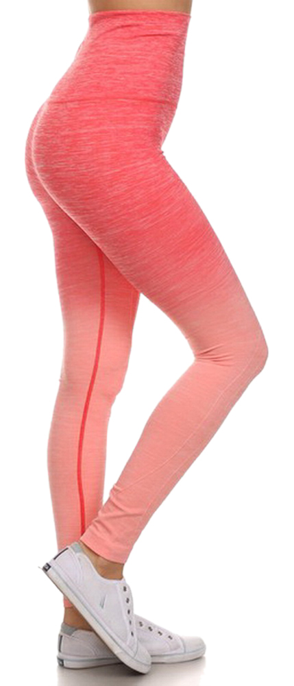 Belle Donne- Women's Legging Full Size Legging Ombre Dip Dye Fold Over - Coral/Small