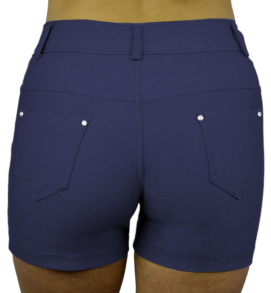 Belle Donne - Women's Short Moleton Style Solid Color Ultra Stretch Fitted Short - Denim Blue/Small