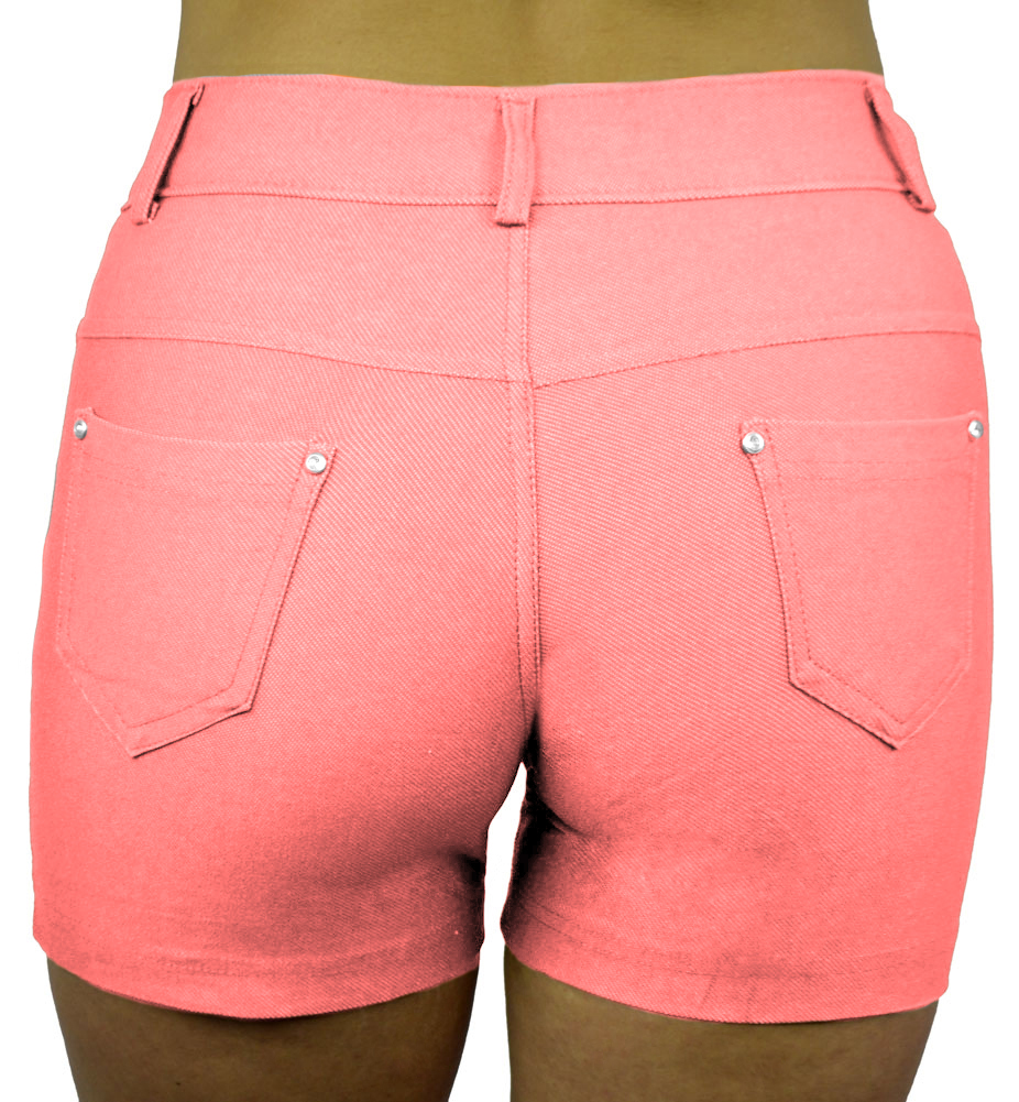 Belle Donne Women's Short Moleton Style Solid Color Ultra Stretch Fitted Short - Light Pink/Medium