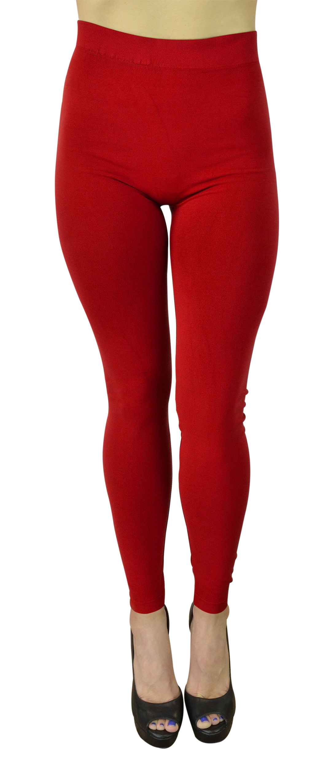 Belle Donne Women's Solid Color Warm Winter Kermo Fleece Legging - Red