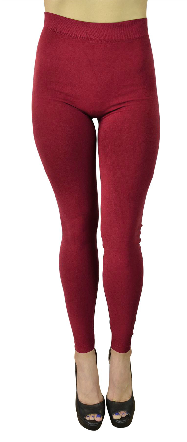 Belle Donne High Waist Leggings Tights for Women Fashion Gym Yoga Casual Trendy Colors - Burgundy-5 in-Waistband
