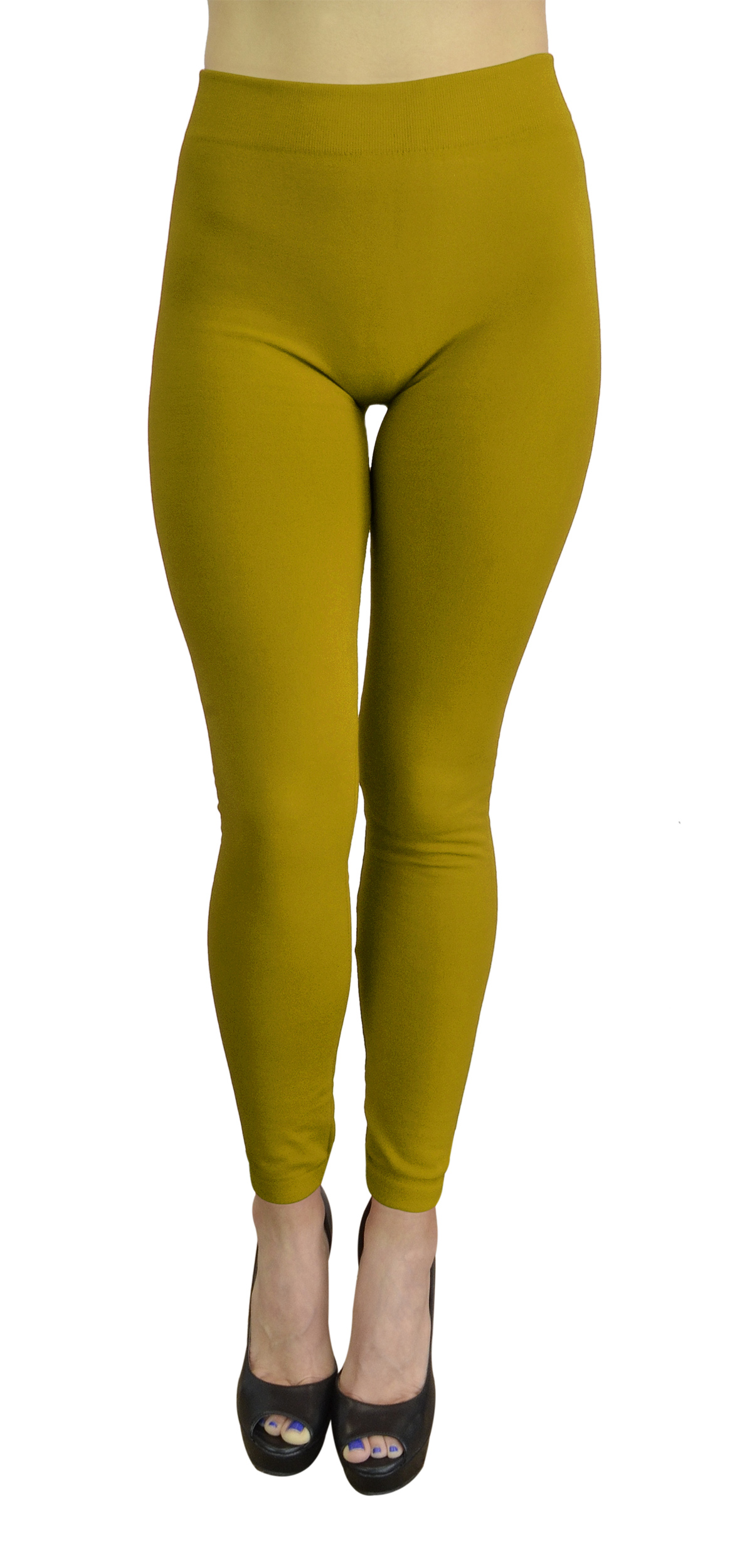 Belle Donne - Women's Fleece Lined Leggings (One Size) - Mustard