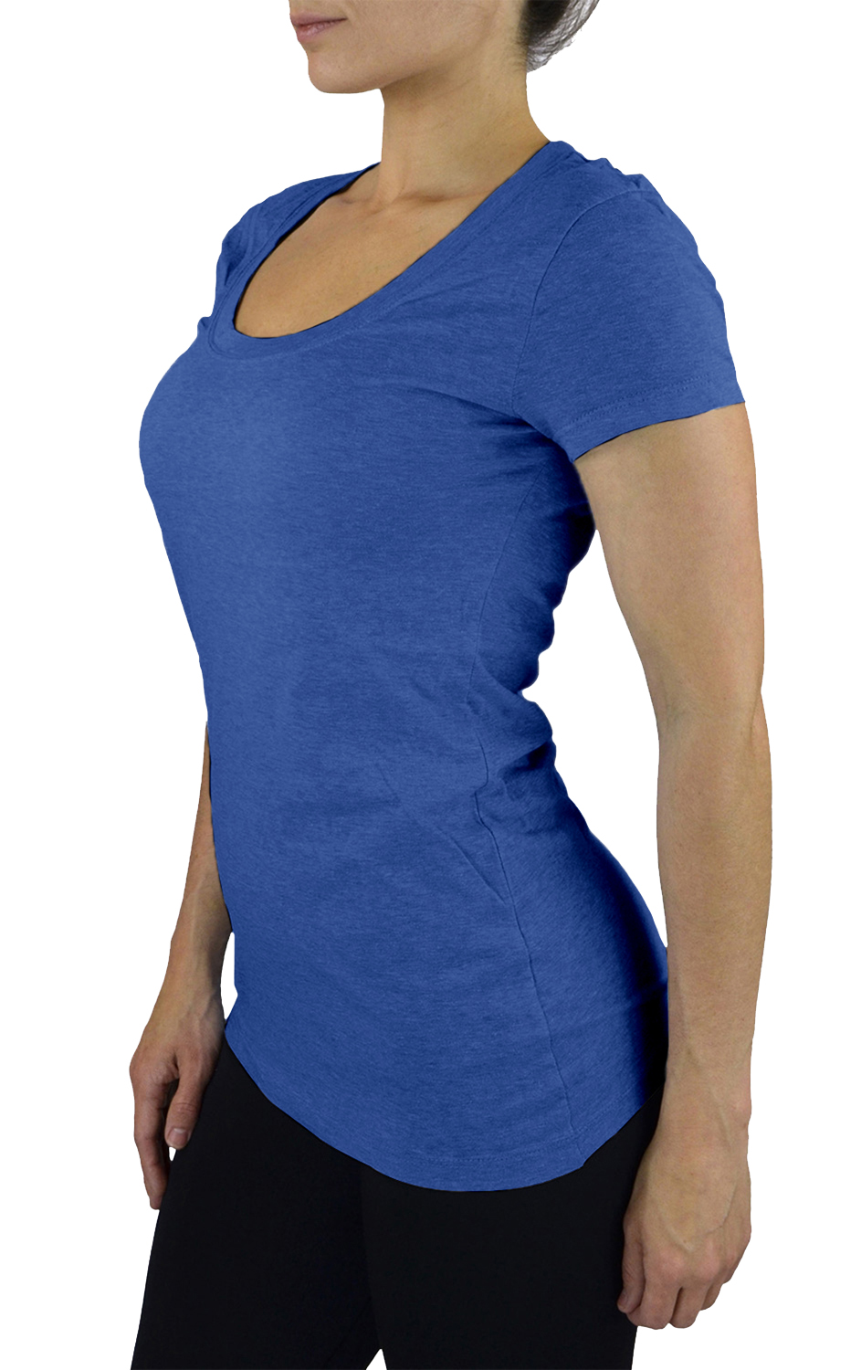 Belle Donne- Women's T Shirt Stretchy Scoop Neck Workout Yoga Cotton T-Shirt - Bright Blue Large
