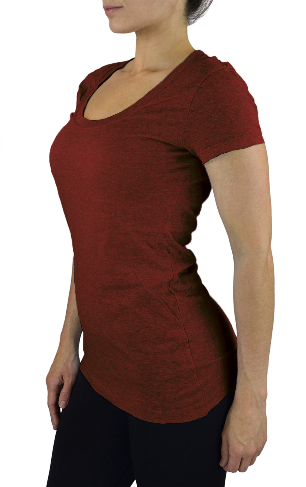 Belle Donne- Women's T Shirt Stretchy Scoop Neck Workout Yoga Cotton T-Shirt - Dark Rust Small